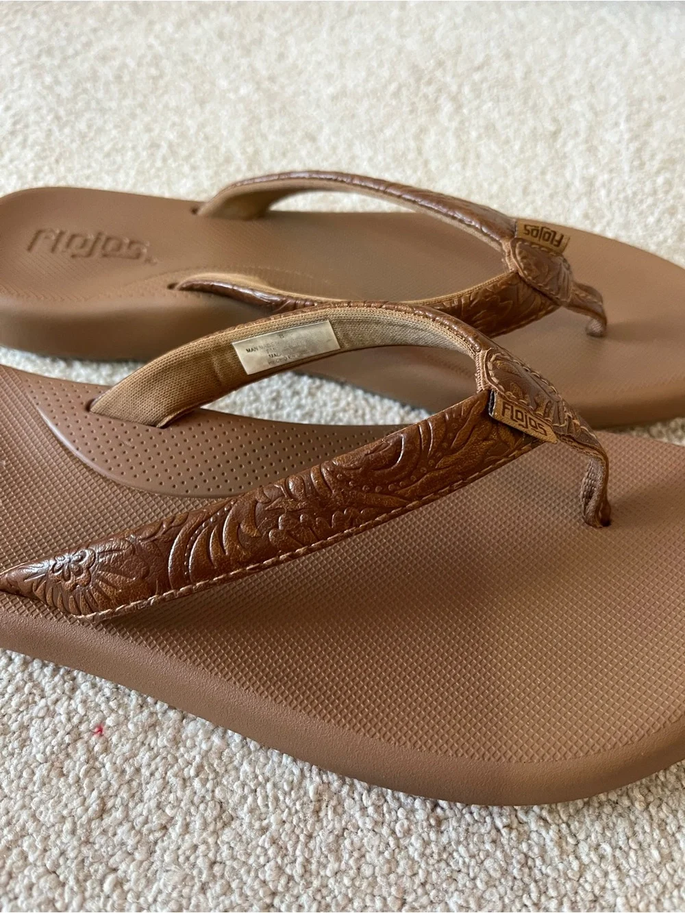 Flojos Brown Textured Strap Flip Flops